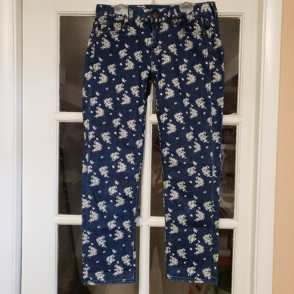 J Crew Indigo Floral Crop Matchstick Skinny Jean - Picture 3 of 6